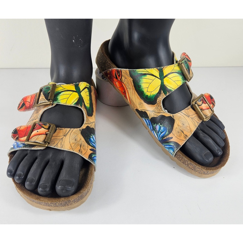 Anuschka Kyra Wonderous Wings Womens 8 Butterfly Leather Strap Slide Sandals
